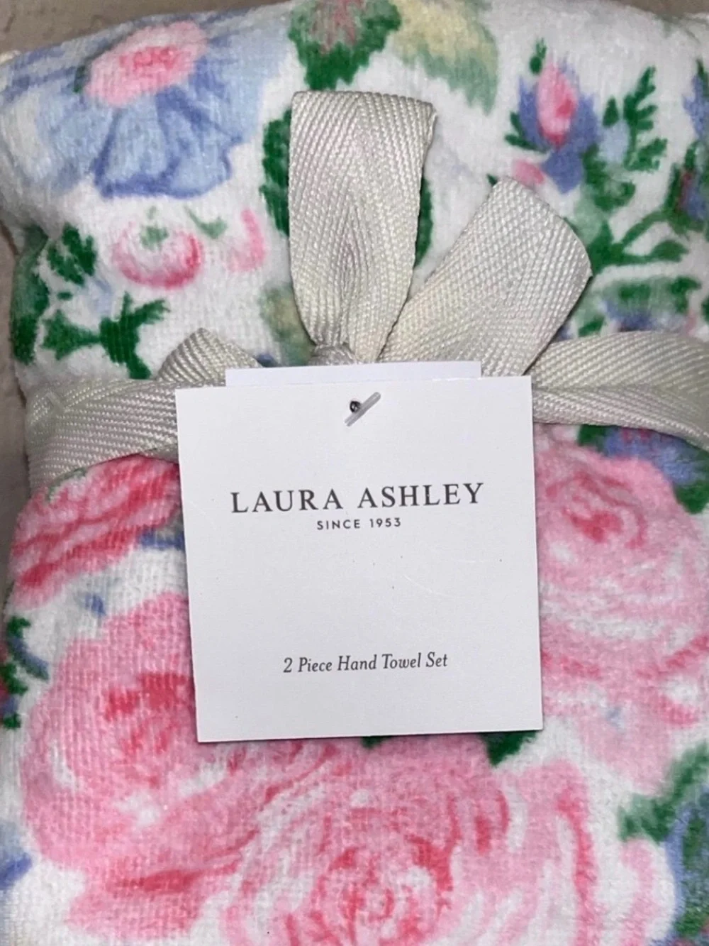Laura Ashley Quartet Floral 2pc hand towel set 100% Cotton - NEW!!